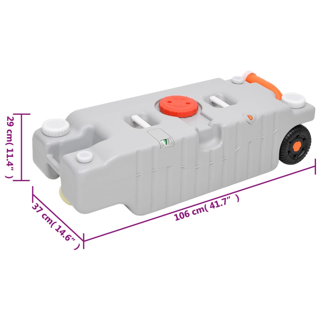 vidaXL Wheeled Water Tank for Camping 75 L Grey - 106 x 37 x 29 cm