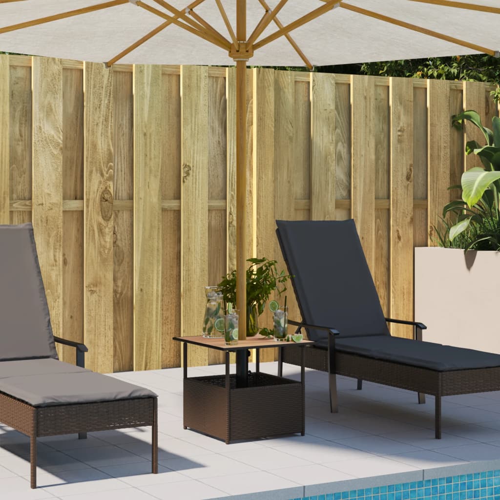 vidaXL Garden Table with Parasol Hole Brown 55x55x46.5 cm Poly Rattan