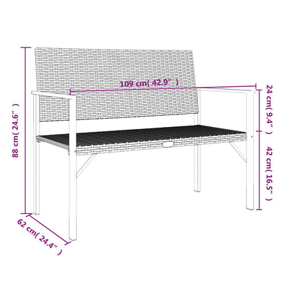vidaXL 2-Seater Garden Bench Grey Poly Rattan
