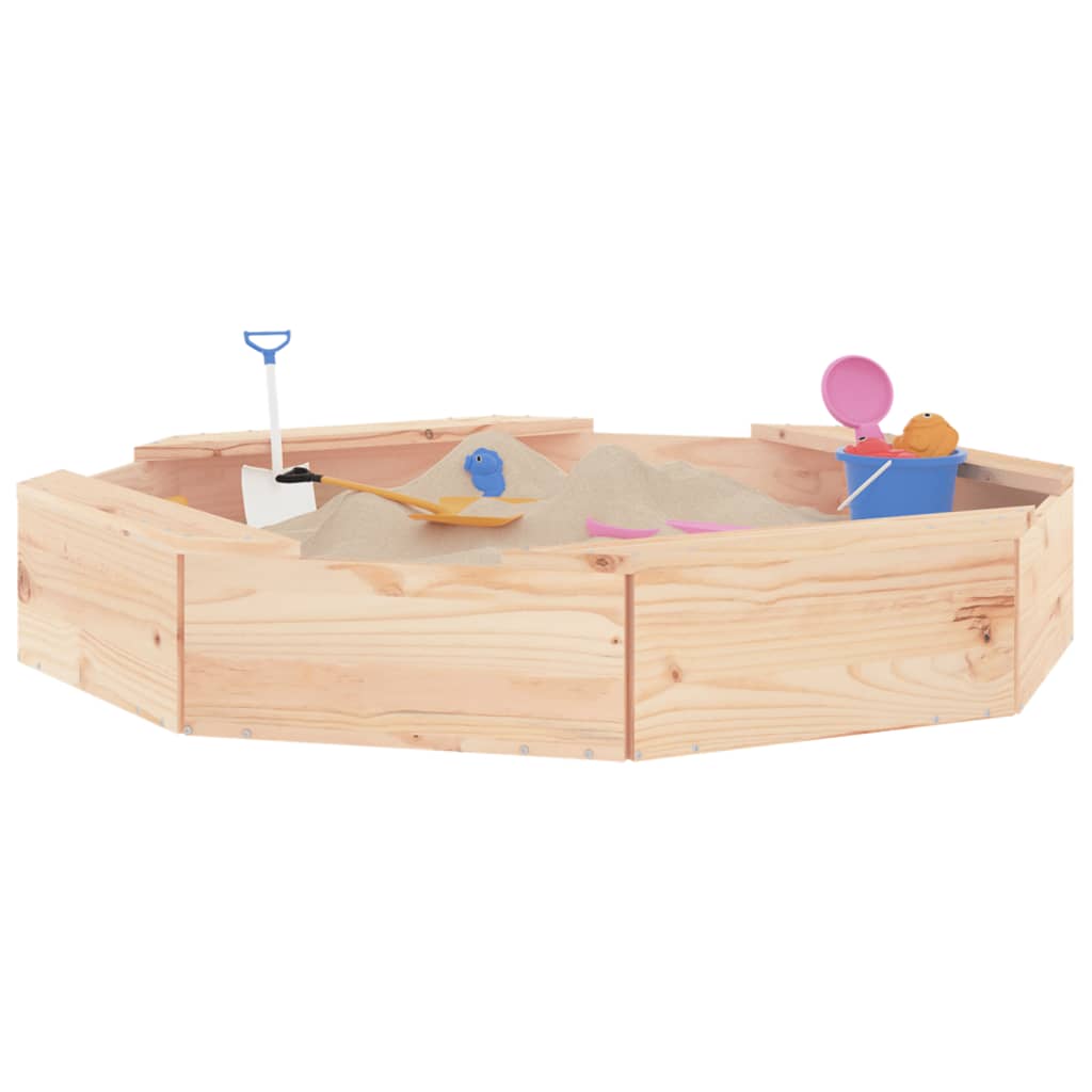 vidaXL Sandbox with Seats Octagon Solid Wood Pine - Brown - 111 x 111 x 20 cm