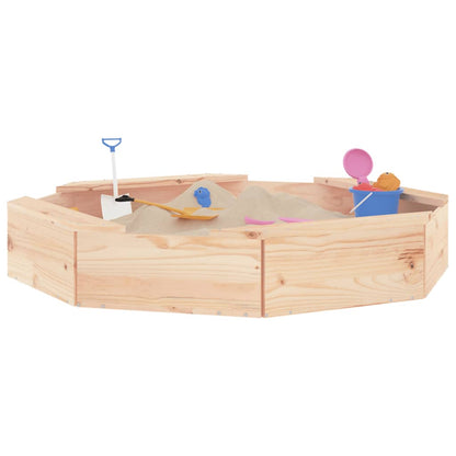 vidaXL Sandbox with Seats Octagon Solid Wood Pine - Brown - 111 x 111 x 20 cm