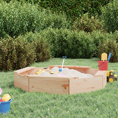 vidaXL Sandbox with Seats Octagon Solid Wood Pine - Brown - 111 x 111 x 20 cm