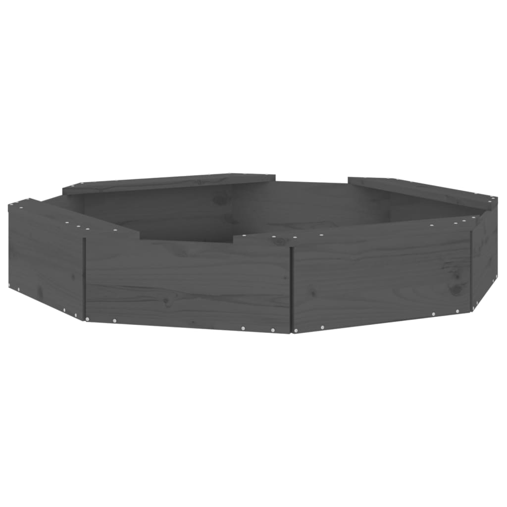 vidaXL Sandbox with Seats Grey Octagon Solid Wood Pine - 111 x 111 x 20 cm