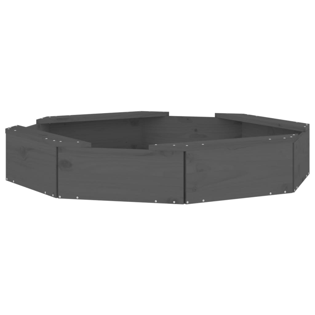 vidaXL Sandbox with Seats Grey Octagon Solid Wood Pine - 111 x 111 x 20 cm