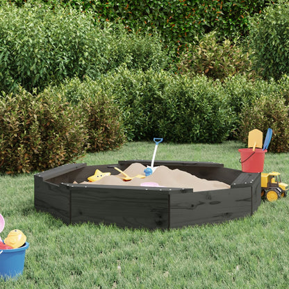 vidaXL Sandbox with Seats Grey Octagon Solid Wood Pine - 111 x 111 x 20 cm