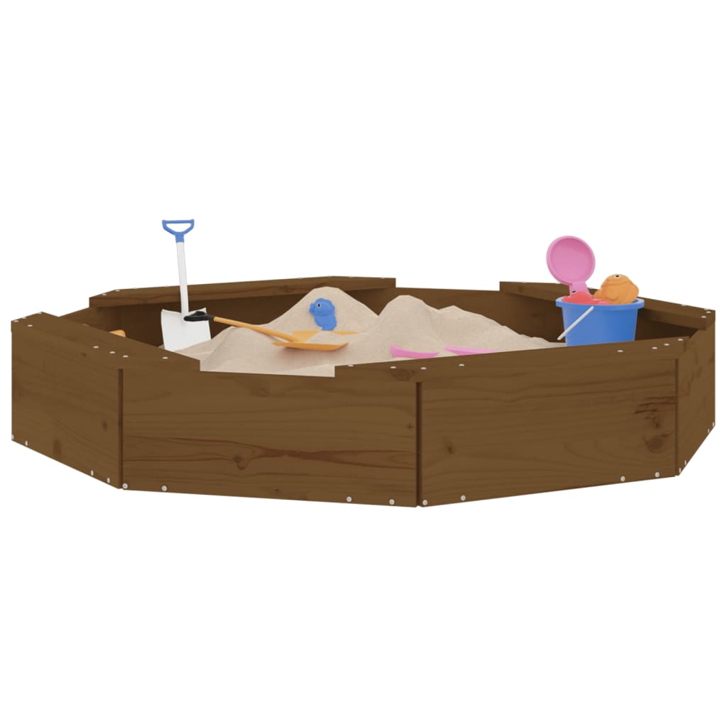 vidaXL Sandbox with Seats Honey Brown Octagon Solid Wood Pine - 111 x 111 x 20 cm