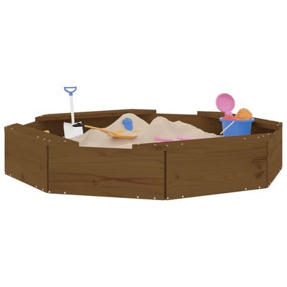 vidaXL Sandbox with Seats Honey Brown Octagon Solid Wood Pine - 111 x 111 x 20 cm