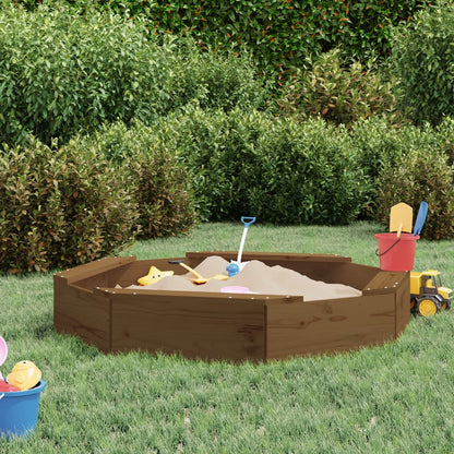 vidaXL Sandbox with Seats Honey Brown Octagon Solid Wood Pine - 111 x 111 x 20 cm
