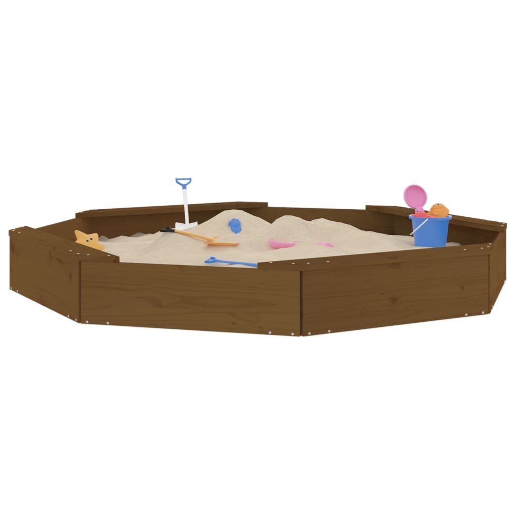vidaXL Sandbox with Seats Honey Brown Octagon Solid Wood Pine - 159.5 x 159.5 x 20 cm