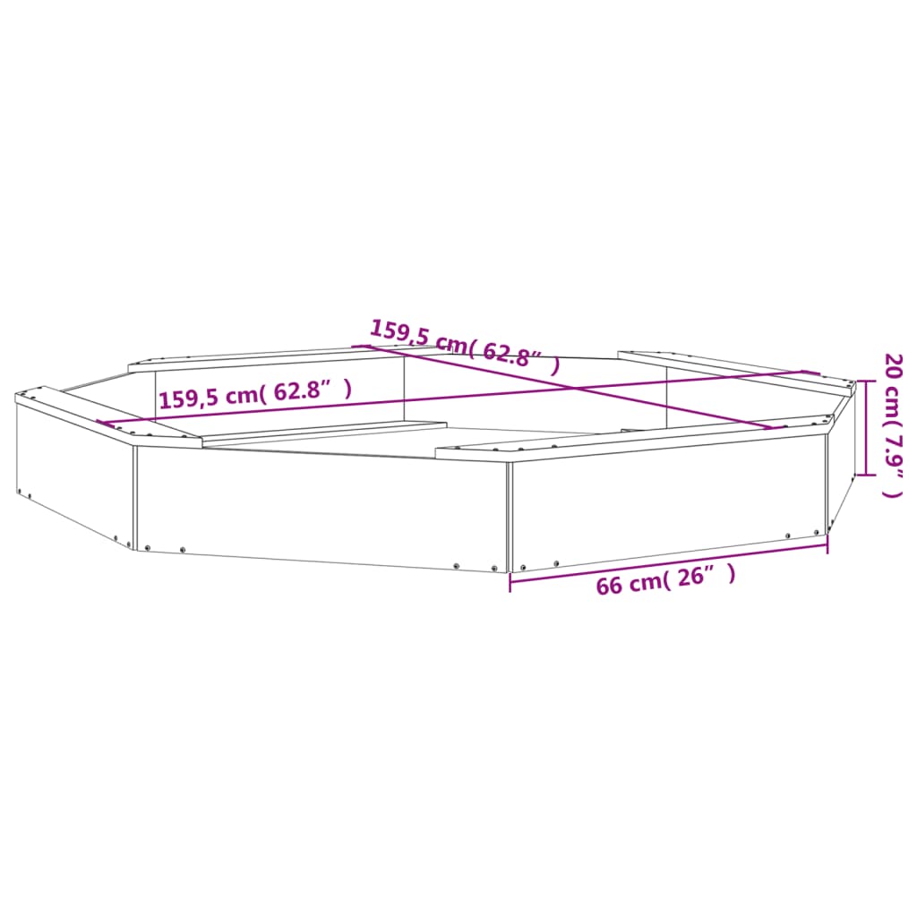 vidaXL Sandbox with Seats Honey Brown Octagon Solid Wood Pine - 159.5 x 159.5 x 20 cm