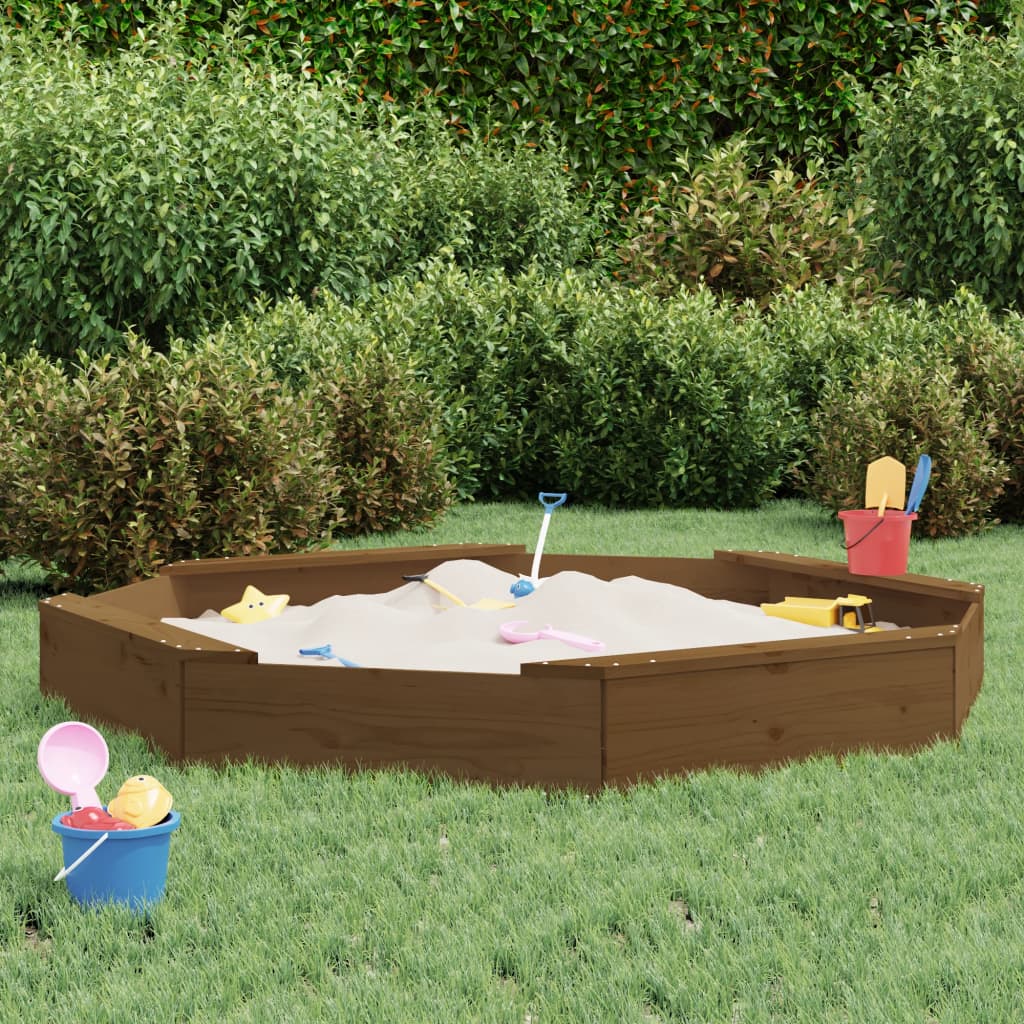vidaXL Sandbox with Seats Honey Brown Octagon Solid Wood Pine - 159.5 x 159.5 x 20 cm