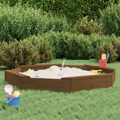 vidaXL Sandbox with Seats Honey Brown Octagon Solid Wood Pine - 159.5 x 159.5 x 20 cm