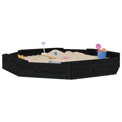 vidaXL Sandbox with Seats Black Octagon Solid Wood Pine - 159.5 x 159.5 x 20 cm