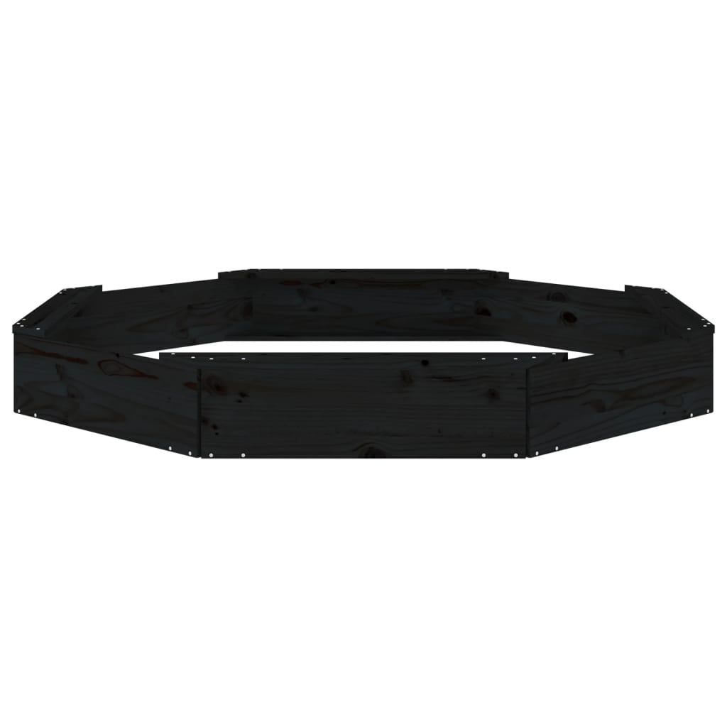 vidaXL Sandbox with Seats Black Octagon Solid Wood Pine - 159.5 x 159.5 x 20 cm