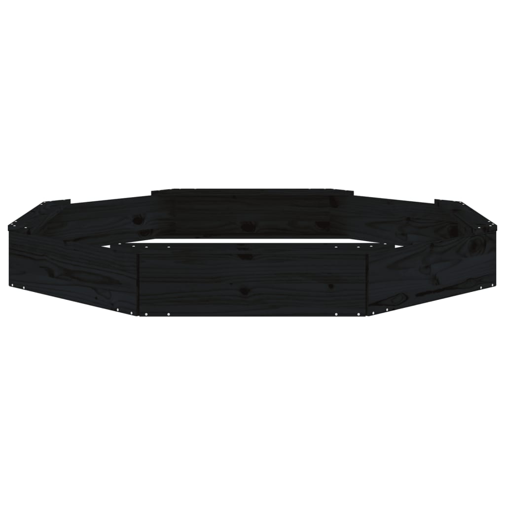 vidaXL Sandbox with Seats Black Octagon Solid Wood Pine - 159.5 x 159.5 x 20 cm