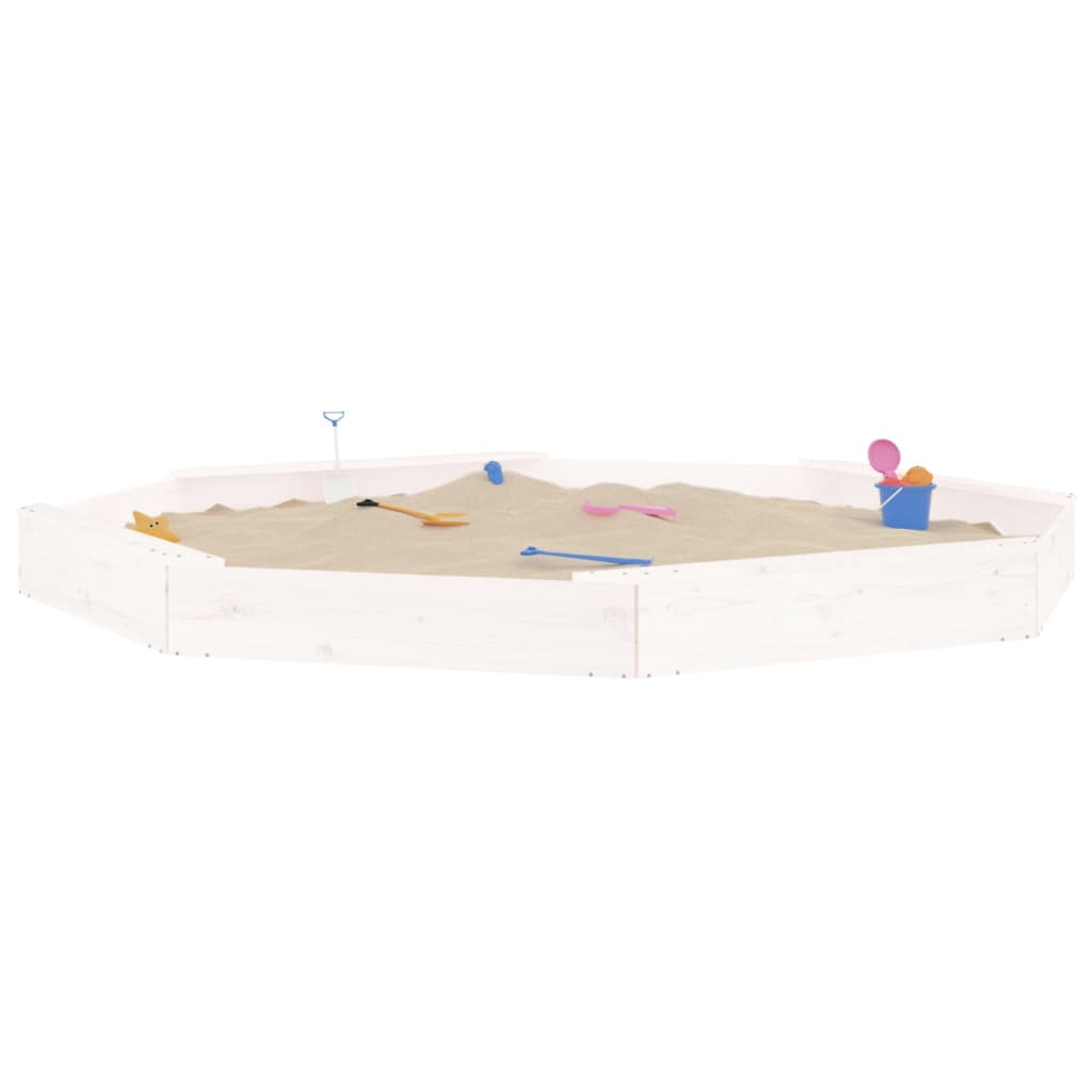 vidaXL Sandbox with Seats White Octagon Solid Wood Pine - 232 x 232 x 20 cm