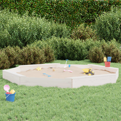 vidaXL Sandbox with Seats White Octagon Solid Wood Pine - 232 x 232 x 20 cm