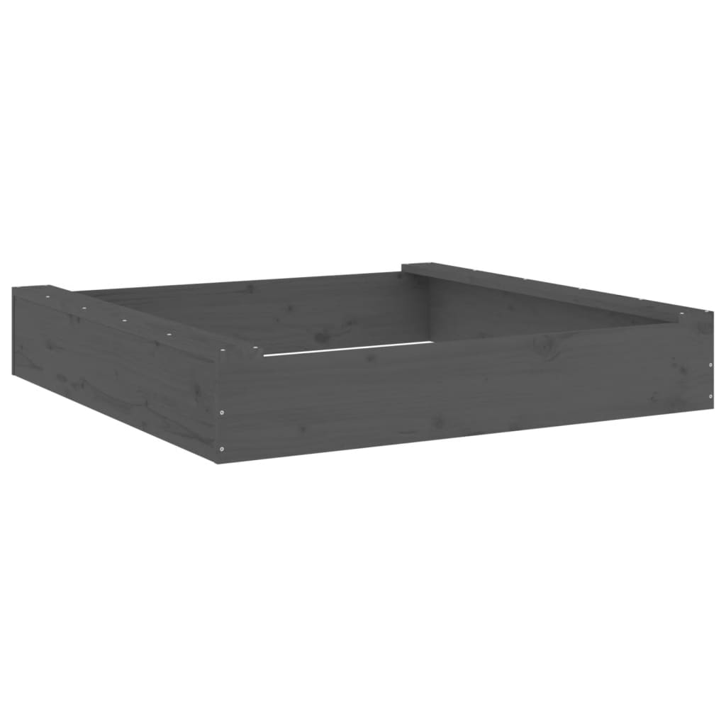 vidaXL Sandbox with Seats Grey Square Solid Wood Pine - 111 x 111 x 20 cm