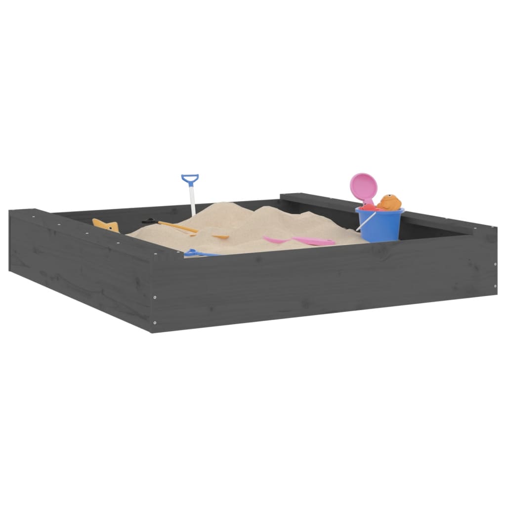 vidaXL Sandbox with Seats Grey Square Solid Wood Pine - 111 x 111 x 20 cm