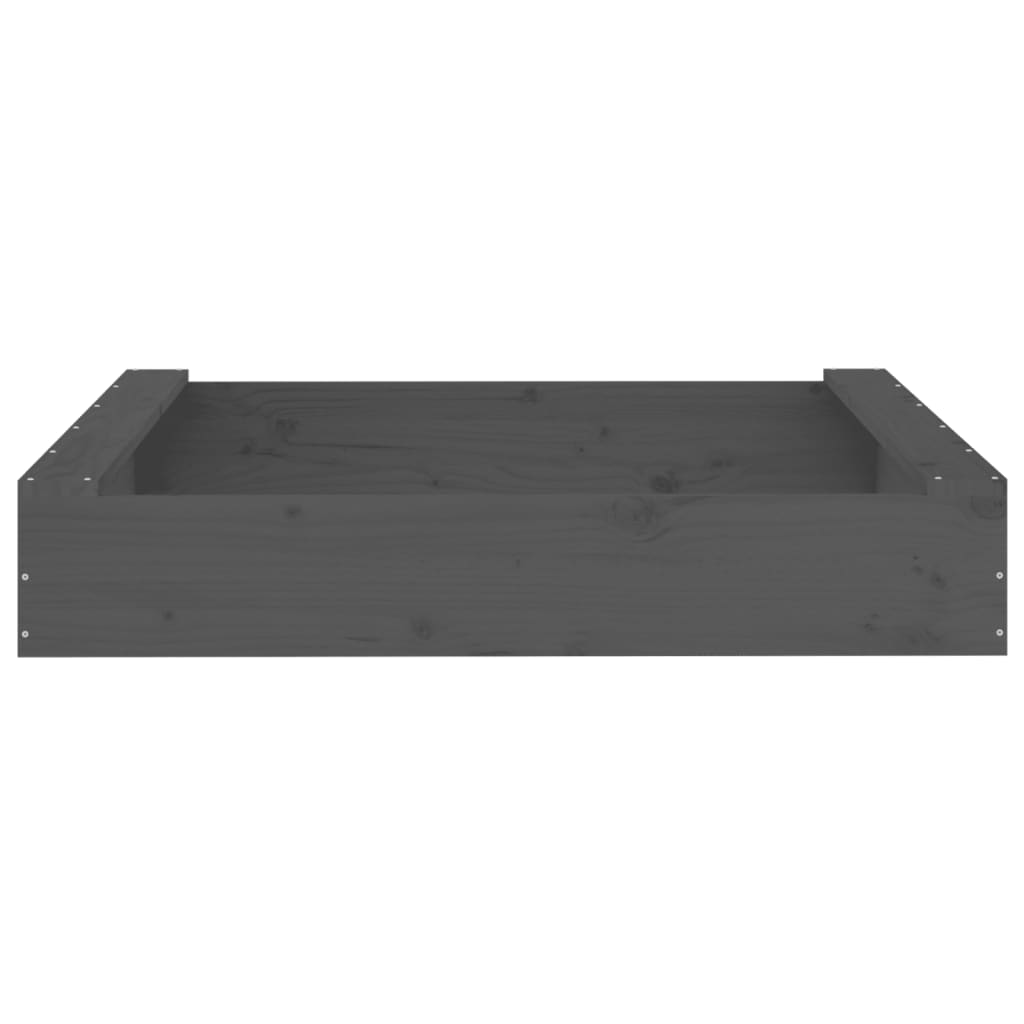 vidaXL Sandbox with Seats Grey Square Solid Wood Pine - 111 x 111 x 20 cm