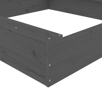 vidaXL Sandbox with Seats Grey Square Solid Wood Pine - 111 x 111 x 20 cm