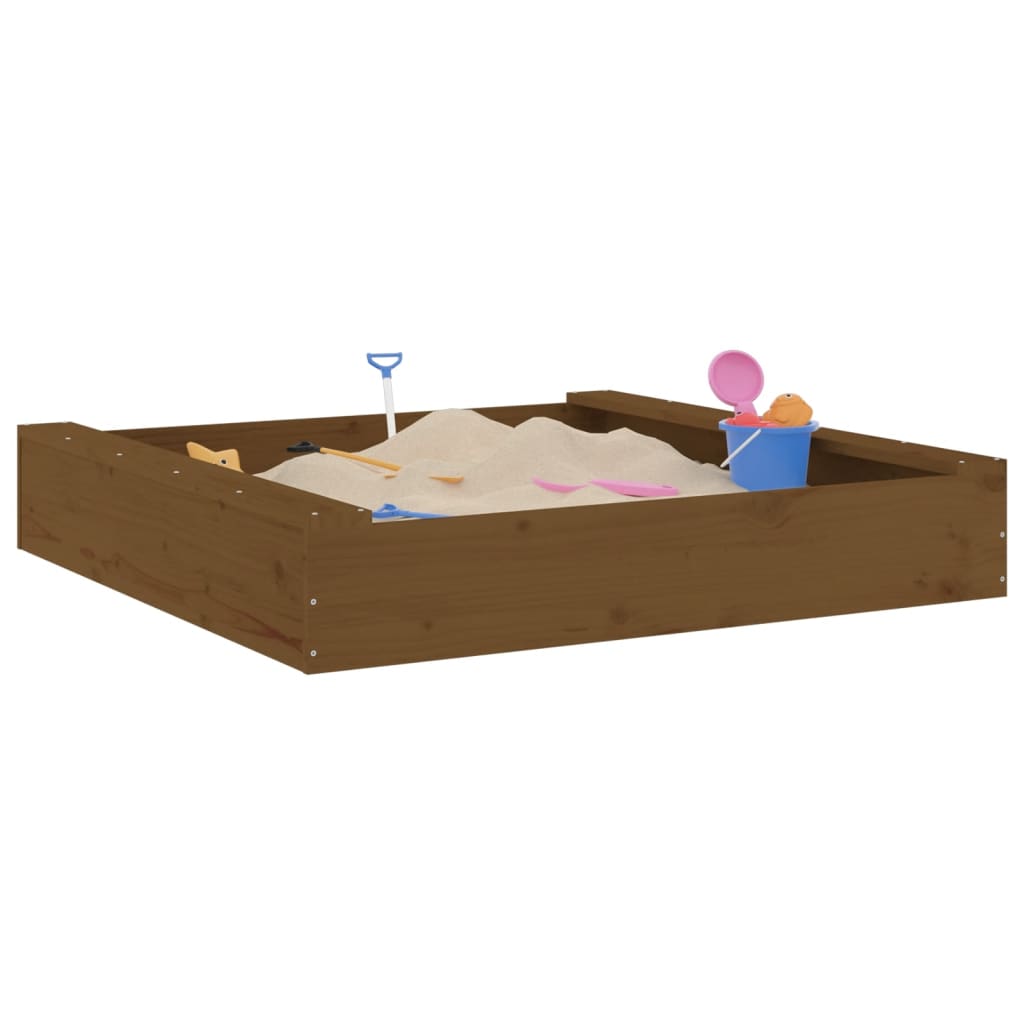 vidaXL Sandbox with Seats Honey Brown Square Solid Wood Pine - 111 x 111 x 20 cm