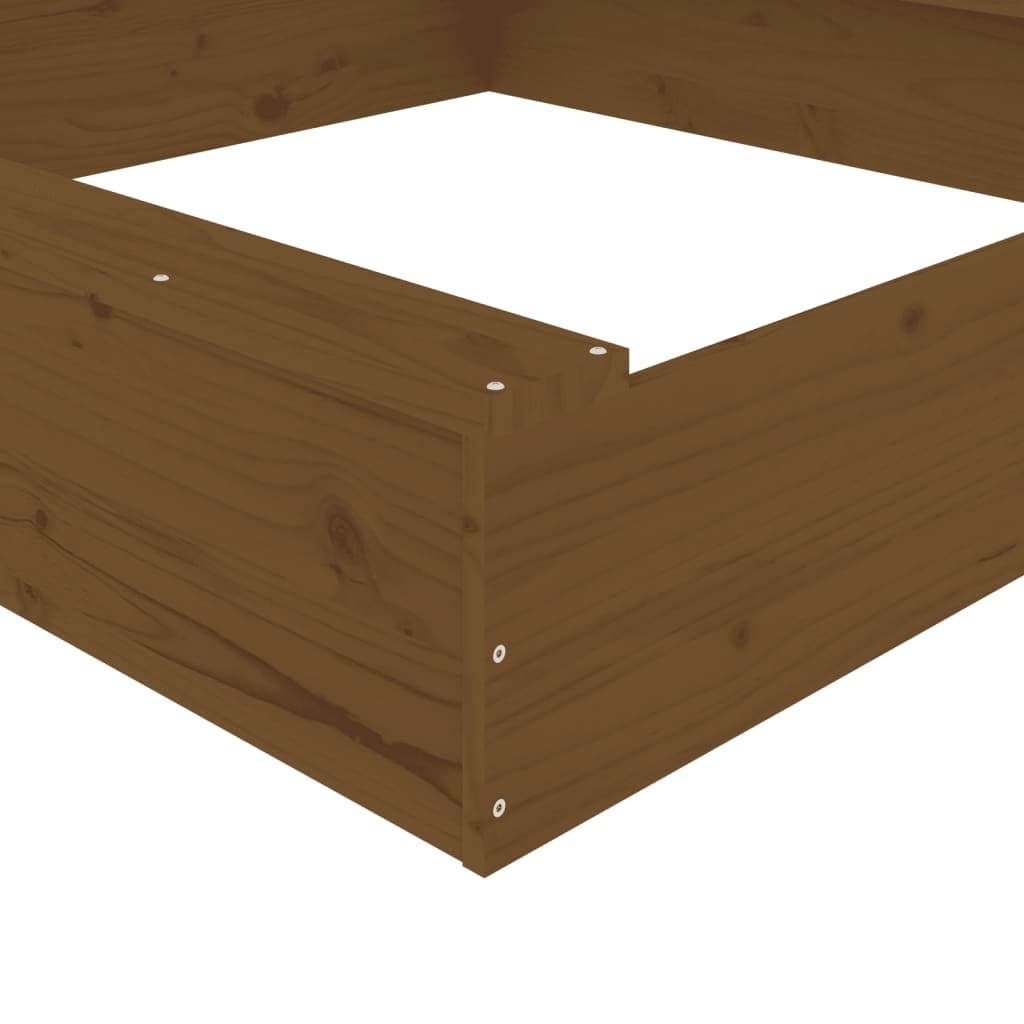vidaXL Sandbox with Seats Honey Brown Square Solid Wood Pine - 111 x 111 x 20 cm