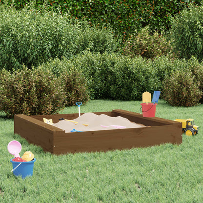 vidaXL Sandbox with Seats Honey Brown Square Solid Wood Pine - 111 x 111 x 20 cm