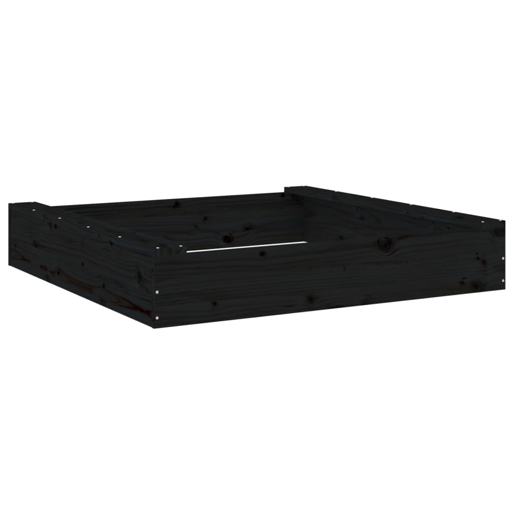 vidaXL Sandbox with Seats Black Square Solid Wood Pine - 111 x 111 x 20 cm