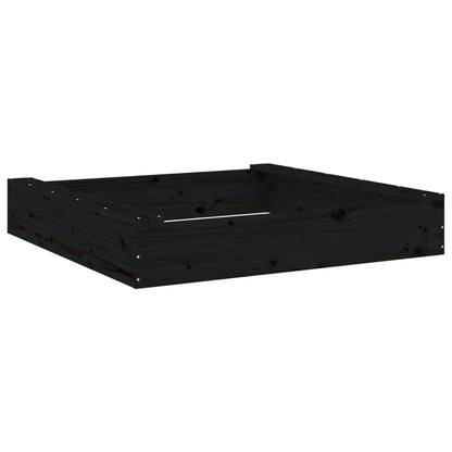 vidaXL Sandbox with Seats Black Square Solid Wood Pine - 111 x 111 x 20 cm