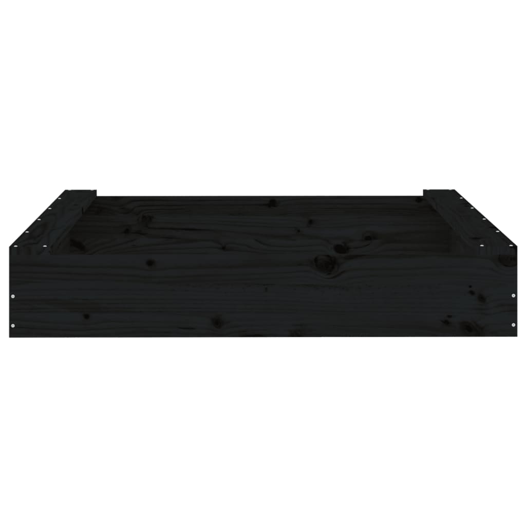 vidaXL Sandbox with Seats Black Square Solid Wood Pine - 111 x 111 x 20 cm