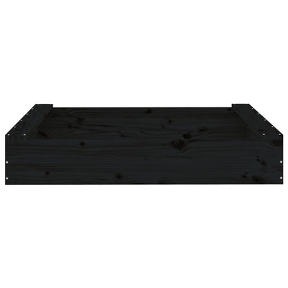 vidaXL Sandbox with Seats Black Square Solid Wood Pine - 111 x 111 x 20 cm