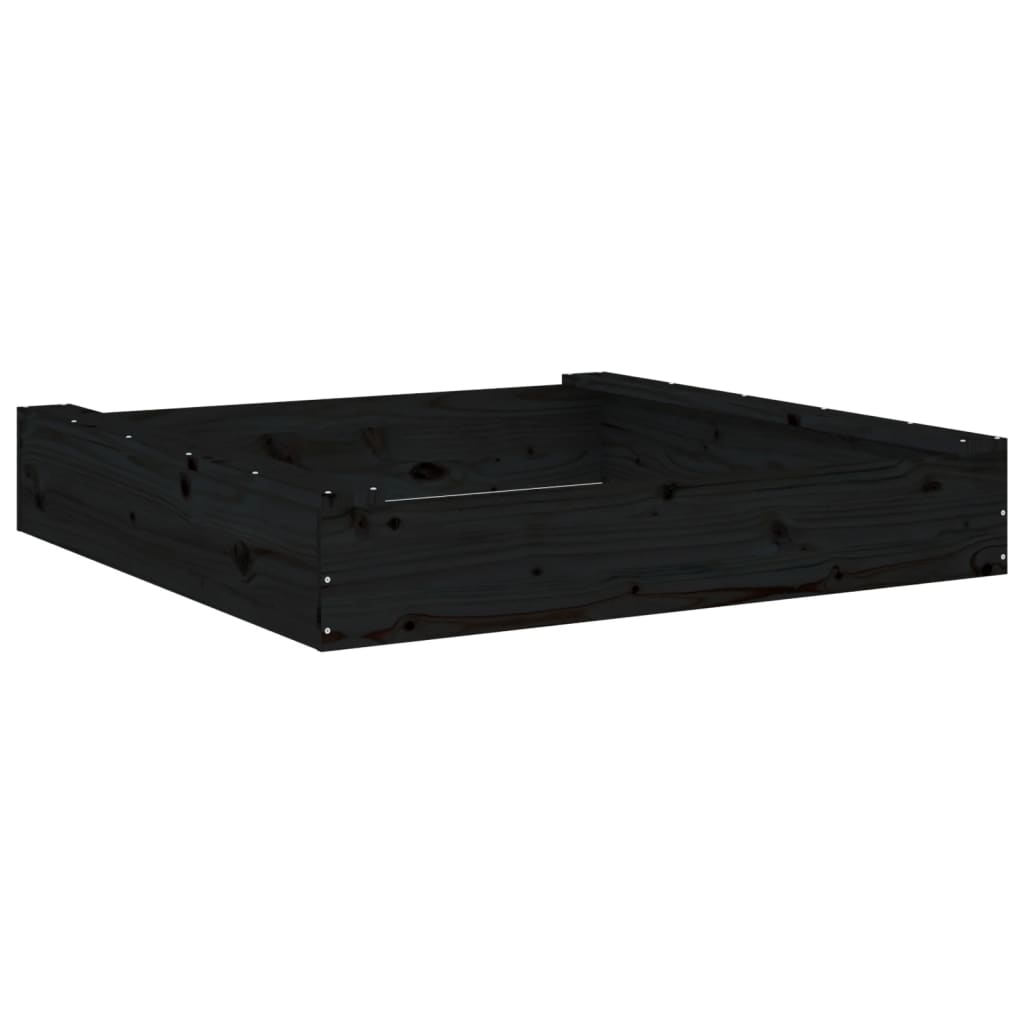 vidaXL Sandbox with Seats Black Square Solid Wood Pine - 111 x 111 x 20 cm