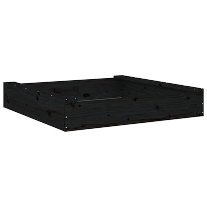 vidaXL Sandbox with Seats Black Square Solid Wood Pine - 111 x 111 x 20 cm