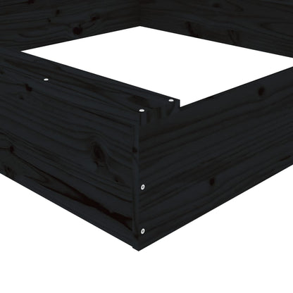 vidaXL Sandbox with Seats Black Square Solid Wood Pine - 111 x 111 x 20 cm