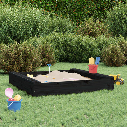 vidaXL Sandbox with Seats Black Square Solid Wood Pine - 111 x 111 x 20 cm