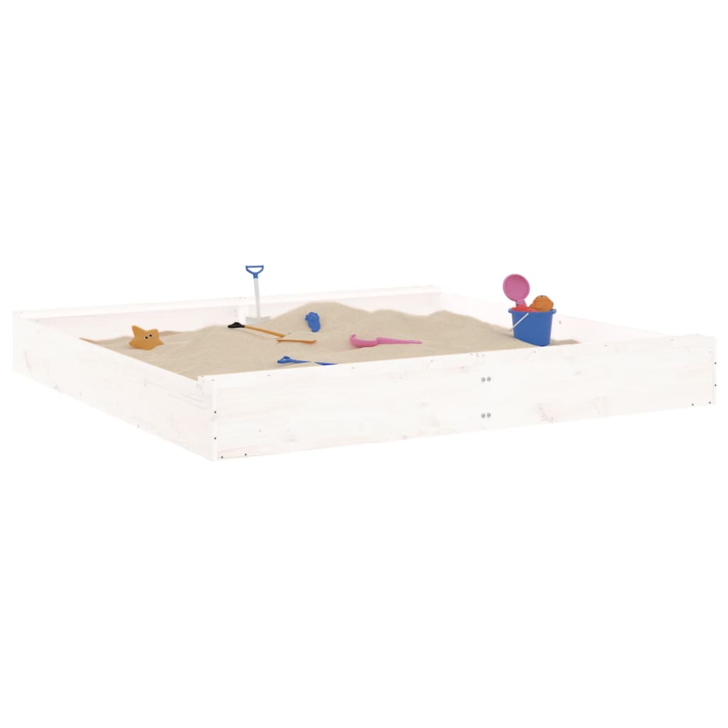 vidaXL Sandbox with Seats White Square Solid Wood Pine - 160 x 160 x 20 cm