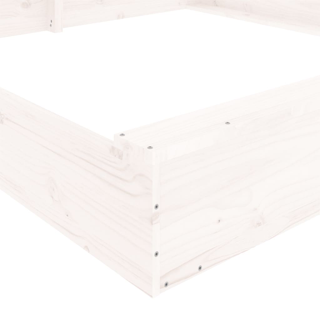 vidaXL Sandbox with Seats White Square Solid Wood Pine - 160 x 160 x 20 cm