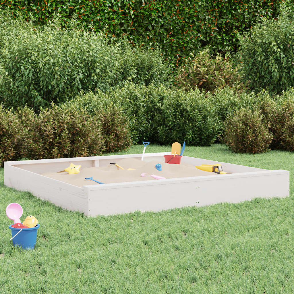 vidaXL Sandbox with Seats White Square Solid Wood Pine - 160 x 160 x 20 cm