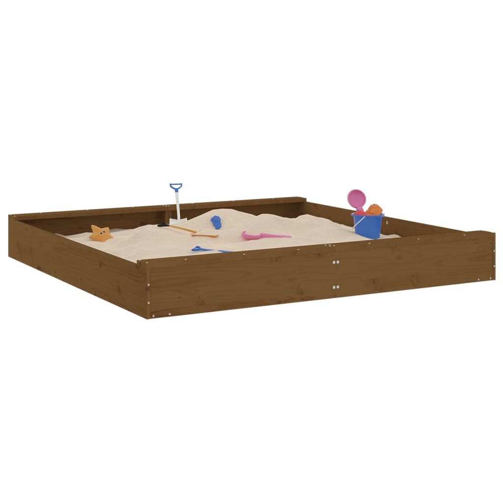 vidaXL Sandbox with Seats Honey Brown Square Solid Wood Pine - 160 x 160 x 20 cm