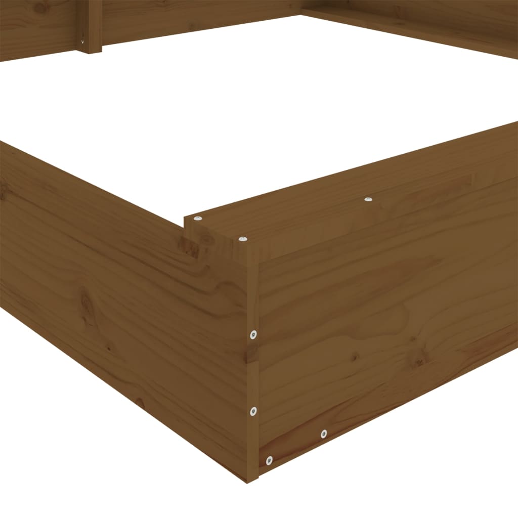 vidaXL Sandbox with Seats Honey Brown Square Solid Wood Pine - 160 x 160 x 20 cm