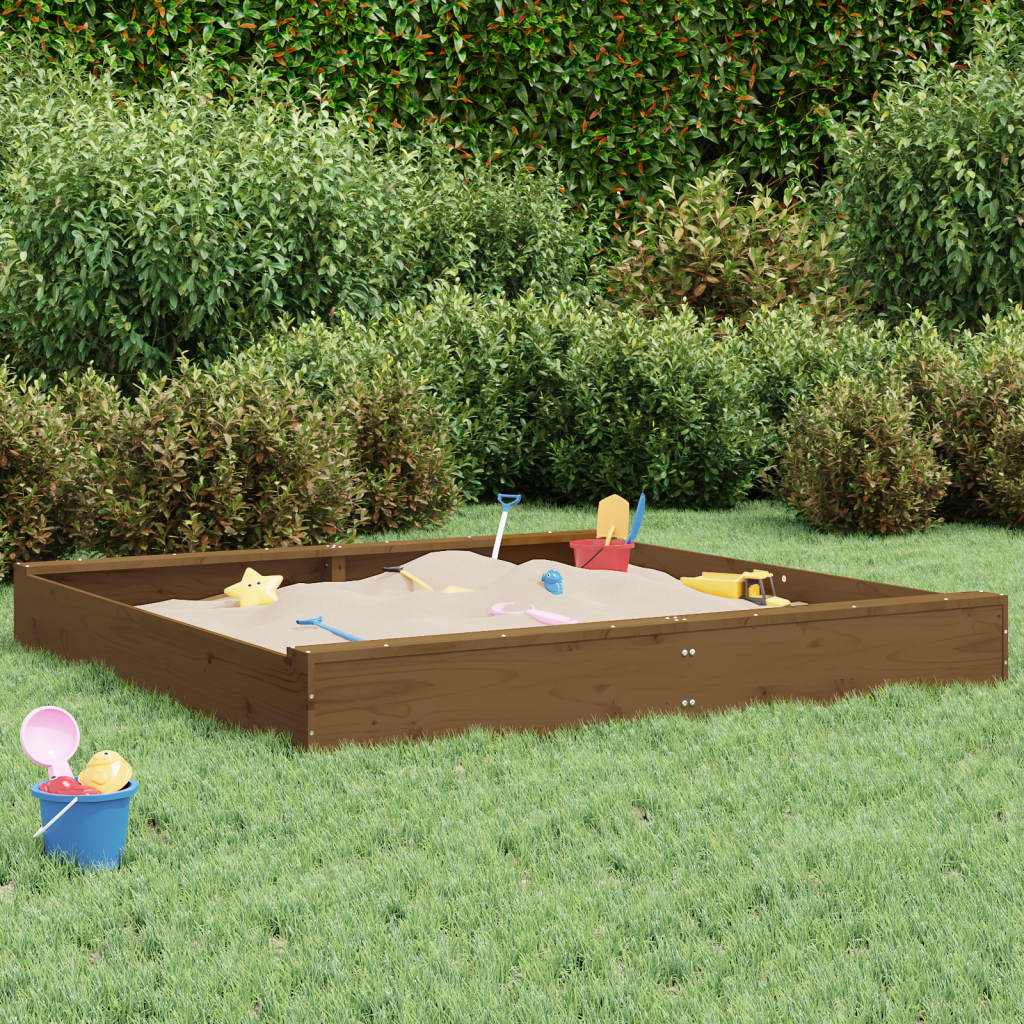 vidaXL Sandbox with Seats Honey Brown Square Solid Wood Pine - 160 x 160 x 20 cm