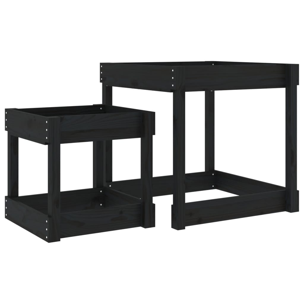 vidaXL Sand Tables 2 pcs Black Solid Wood Pine - black pine