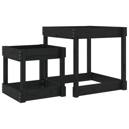 vidaXL Sand Tables 2 pcs Black Solid Wood Pine - black pine