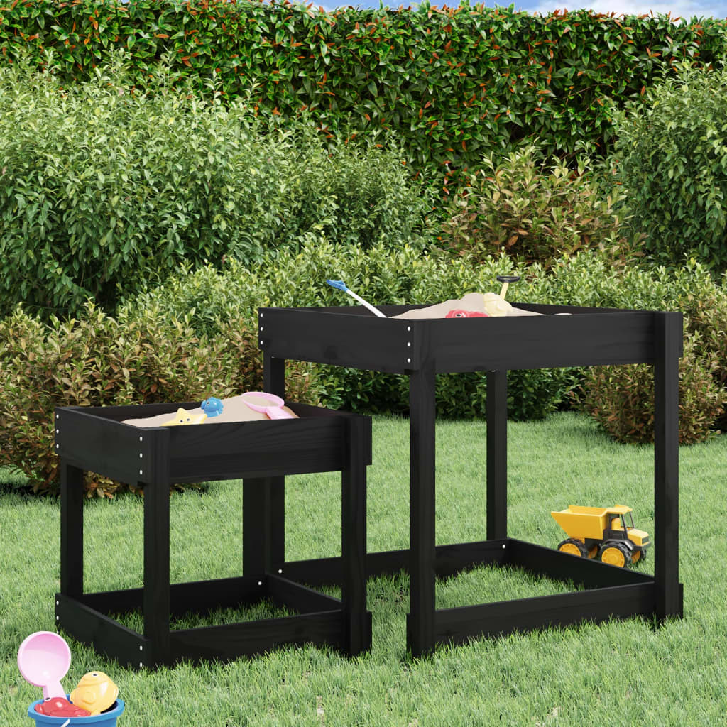 vidaXL Sand Tables 2 pcs Black Solid Wood Pine - black pine