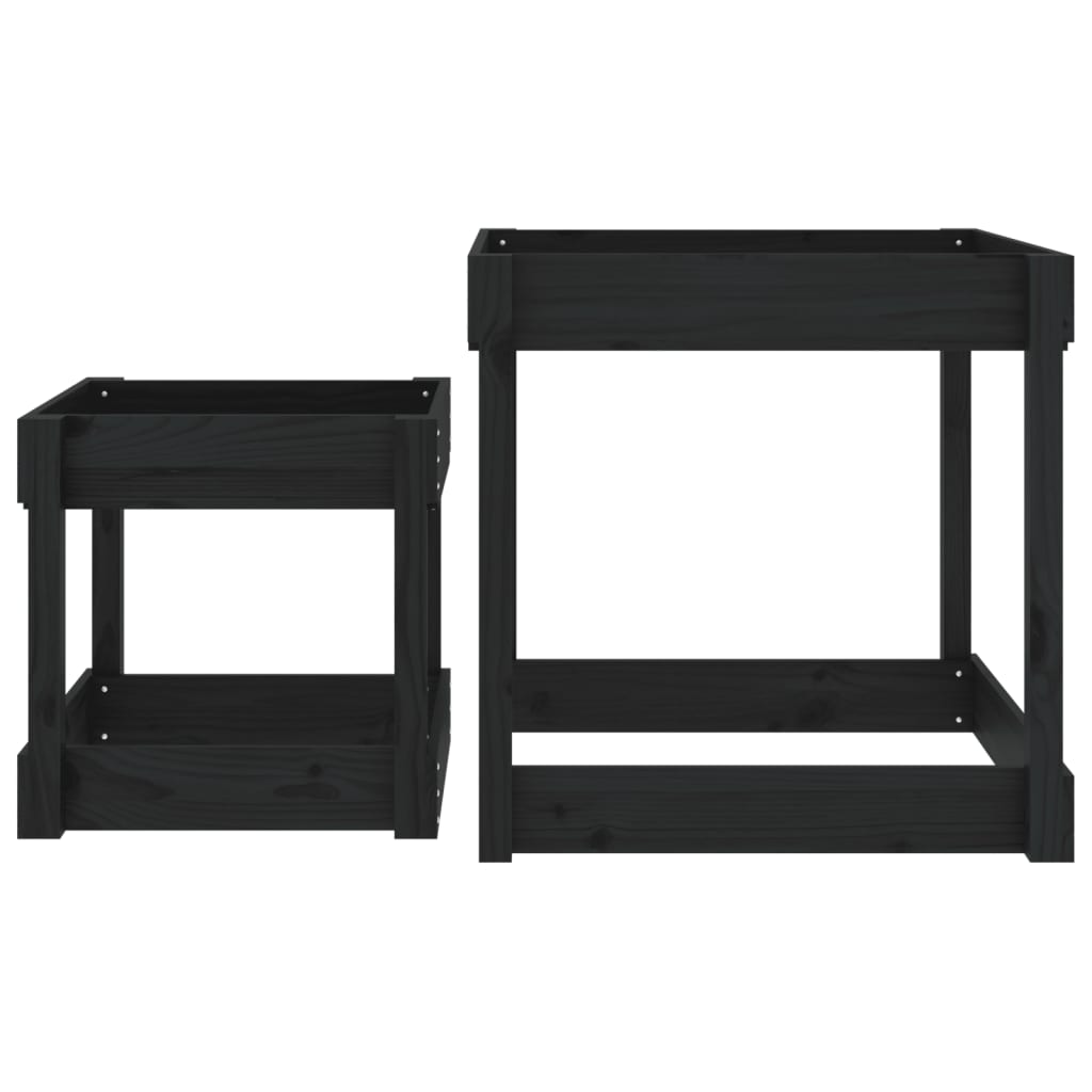 vidaXL Sand Tables 2 pcs Black Solid Wood Pine - black pine