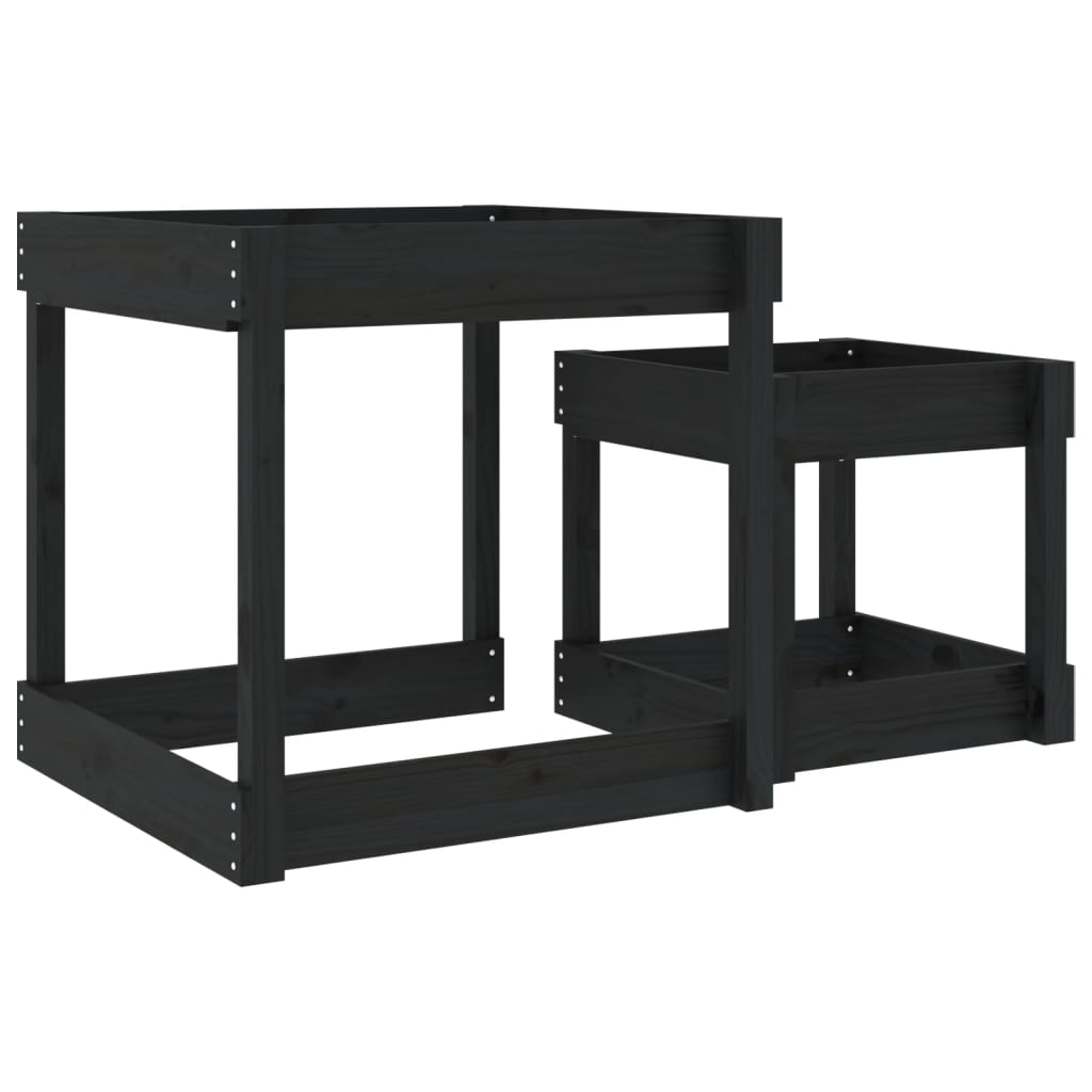 vidaXL Sand Tables 2 pcs Black Solid Wood Pine - black pine
