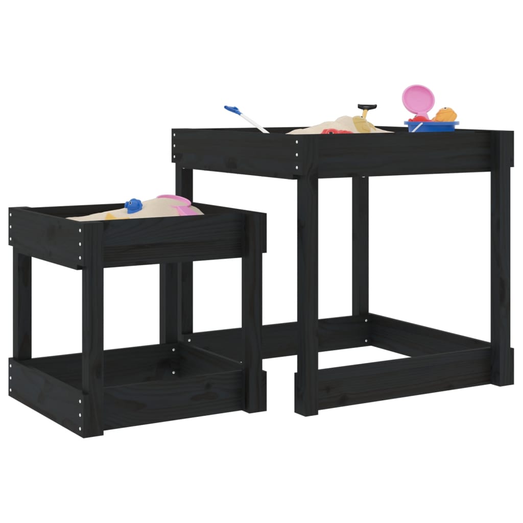 vidaXL Sand Tables 2 pcs Black Solid Wood Pine - black pine