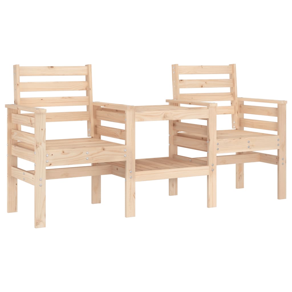 vidaXL Garden Bench with Table 2-Seater Solid Wood Pine - Brown