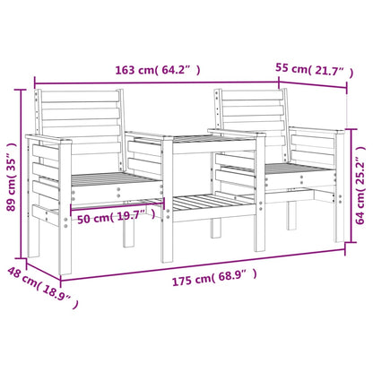 vidaXL Garden Bench with Table 2-Seater Solid Wood Pine - Brown